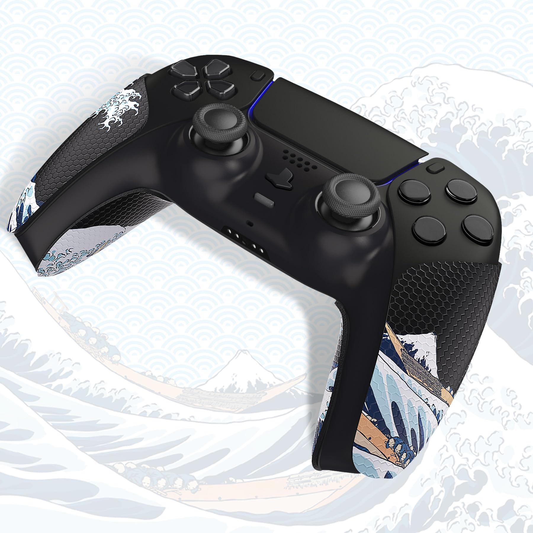 eXtremeRate PlayVital Anti-Skid Sweat-Absorbent Controller Grip for ps5 Controller, Professional Textured Soft Rubber Pads Handle Grips for ps5 Controller - The Great Wave Off Kanagawa