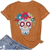 Sugar Skull Shirts Day of Dead Shirts for Women Dia De Los Muertos T-Shirt Skull Graphic Short Sleeve Tee Tops