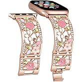 Duoan Floral Bracelet Compatible with Apple Watch Band 38mm 40mm 41mm 42mm iWatch Bands Series 11 10 9 8 7,Bling Crystal Hollow Metal Strap,Cute Women Dressy Jewelry Wristband(38/40/41/42mm,Rose Gold)