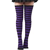 Moon Wood Women Striped Thigh High Socks Coral Fleece Thigh Highs Fuzzy Over Knee Socks Cozy Leg Warmers Valentine