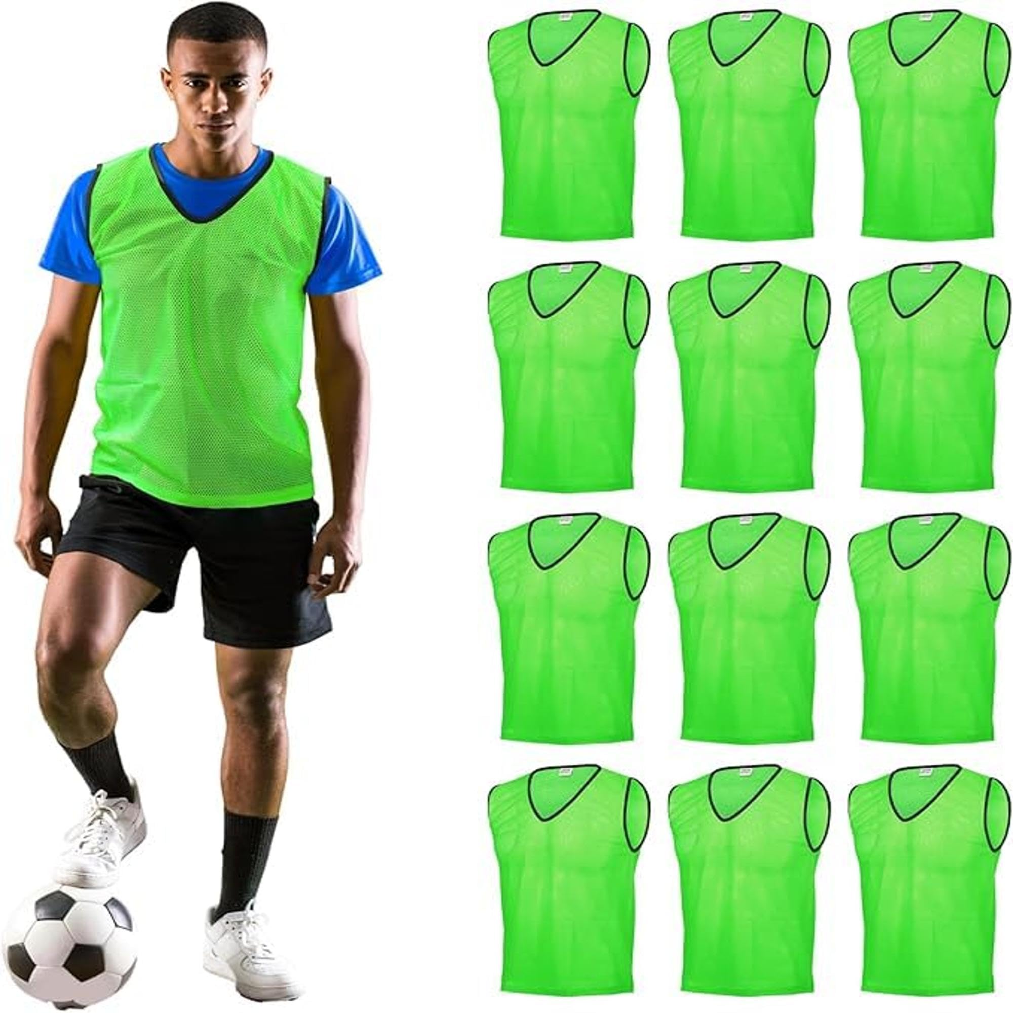 GSi Sports Pinnies - Pack of 12 - Free Size for Youth/Adult - 5 Color Options - Soccer, Basketball Practice Vest (Green)
