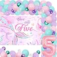 Meerjungfrau Geburtstagsdeko „Dive Into Five“ – Hintergrund, Ballons, Cake-Topper Für 5. Geburtstag, Mädchen-Ozean-Thema