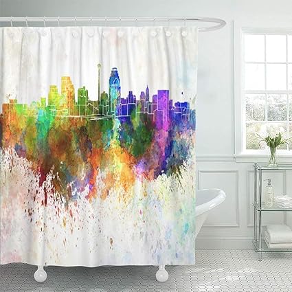 Amazon Com Semtomn Shower Curtain Texas San Antonio Skyline In