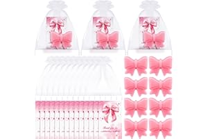 Leelosp 60 Sets Coquette Bow Baby Shower Favors Bridal Pink Bow Shaped Soap Favors Baby Shower Supplies for Guests Thanks Tags for Birthday Bridal Wedding Party Decorations