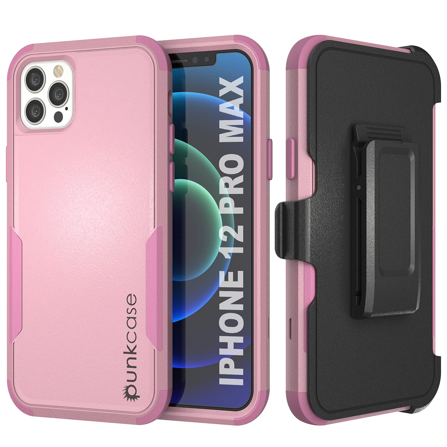 Punkcase for iPhone 12 Pro Max Belt Clip Holster Case [Patron Series] 4-1 Rugged & Protective Multilayer Phone Cover W/Integrated Kickstand for iPhone 12 Pro Max (6.7") (2020) [Pink]