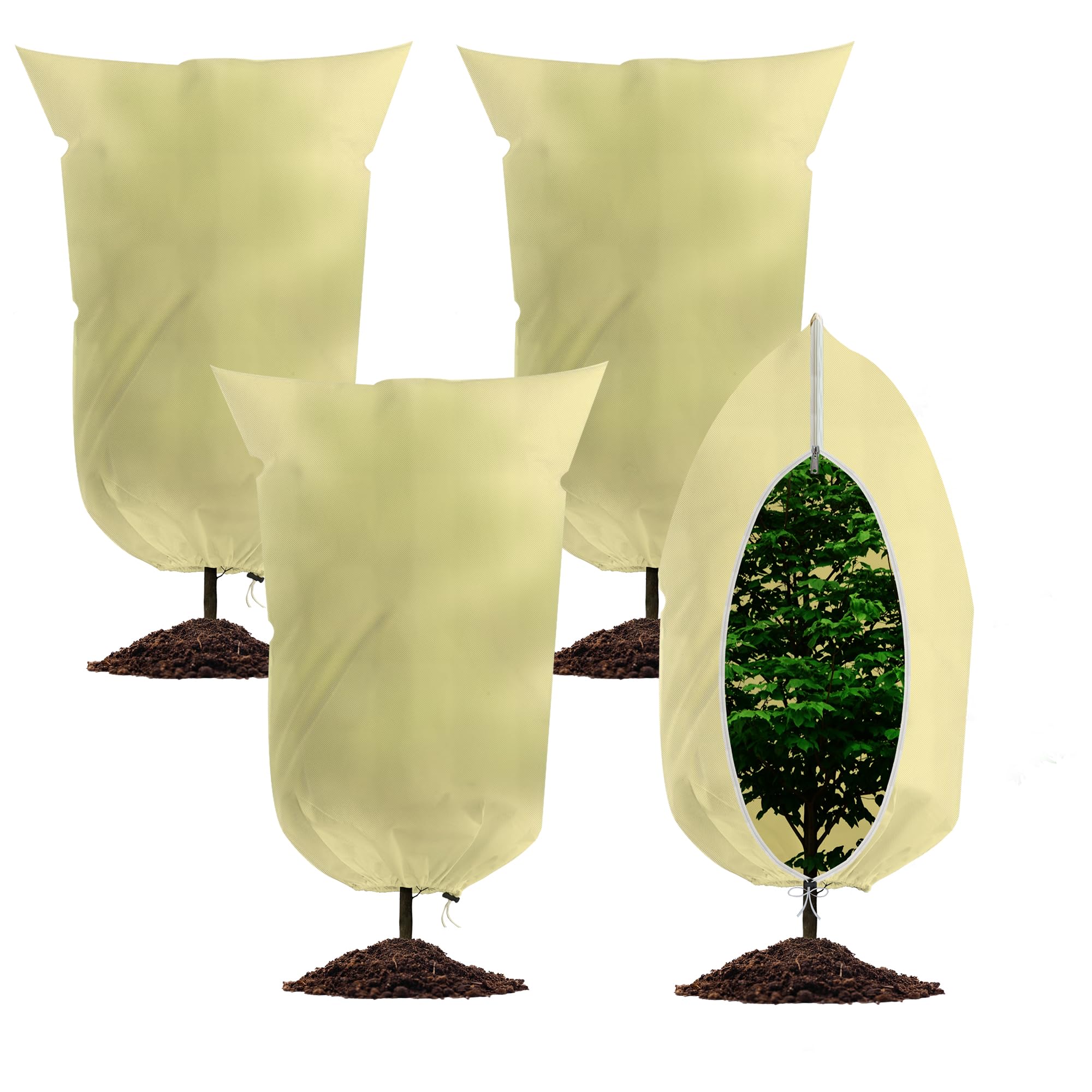 WISD Garden Fleece Frost Protection Bags - 80gsm Winter Plant Covers with Drawstring and Zipper - Plant Fleece Jacket for Outdoor Plants Trees Cold Weather (80 * 120cm,4 packs)