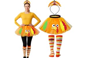 Vicenpal Thanksgiving Turkey Costumes Set for Women Thanksgiving Tutu Turkey Headband and Sock for Cosplay Party