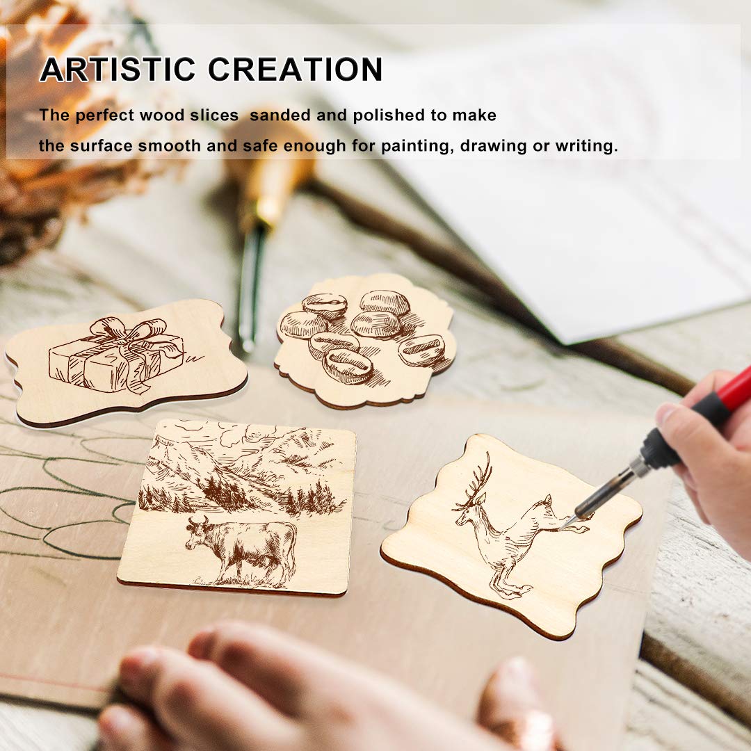 Unfinished Wood Ornaments, PETUOL DIY 32pcs 4x3in Creative Irregular Blank Wood Natural Slices for DIY Crafts, Painting, Wood Burning, Writing, Photo Props, Coasters and Home Decorations