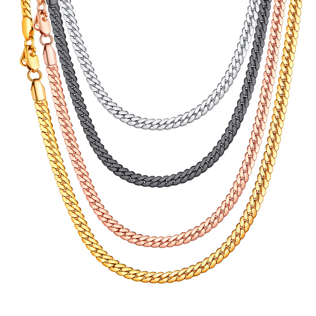 U7 Rapper Chain Necklace Black Miami Chain 4.5MM Wide 55CM(22Inch) Length Flat Chain for Boys Present for Friend Black Plated Punk Jewellery for Men Snake Chain Necklace (with Gift Box)