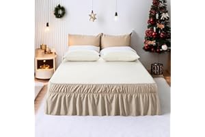 AYASW Bed Skirt Queen 18 Inch Drop Dust Ruffle Brushed Microfiber Three Fabric Sides Wrap Around with Elastic No Top Easy to Install Fit Queen/King Size Bed Easy Care Beige
