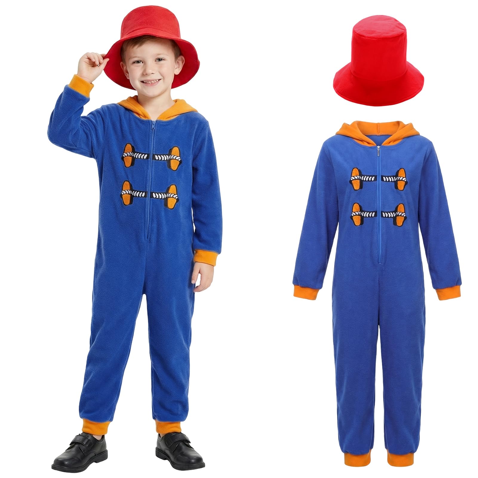 SERTAS Blue Jumpsuit Costume with Red Hat for World Book Day Costumes and Character Dress Up
