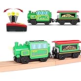 Battery Operated Train Set for Wooden Tracks,Remote Control Motorized Train Compatible with Thomas, Brio,Locomotive Toy Gift 