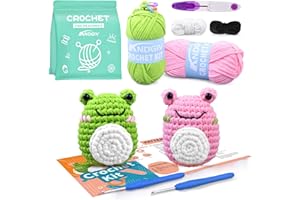 ANDGIV Crochet Kit for Beginners - 2 Pcs Cute Frog, Learn to Crochet Kit with Step-by-Step Video Tutorials, Beginner Knitting Set for Adults, Crocheting Animal Kits, DIY Art Craft, Great Gifts for Teen Girls