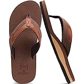 KuaiLu Men's Yoga Mat Leather Flip Flops with Arch Support Comfortable Cushion Walking Thong Sandals Slip On Indoor Outdoor