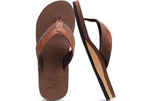 KuaiLu Men's Yoga Mat Leather Flip Flops Thong Sandals with Arch Support