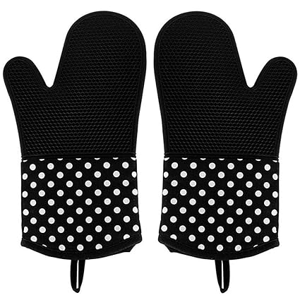 Leesentec Hitzerbeständige Ofenhandschuhe, Silikon + Baumwolle, 2x Pack, Topfhandschuhe, Grillhandschuhe, Schwarz …