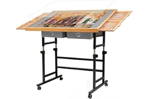 Puzzle Table with Wheels, for 1500 Pieces with Drawers and Cover, 34.25" x 25.2" Adjustable Height & 45° Tilting, Puzzle Boar
