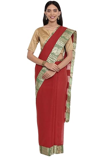 Womens Chettinad Pure Cotton Saree With Blouse Piece (CCOPSC12378_Red)