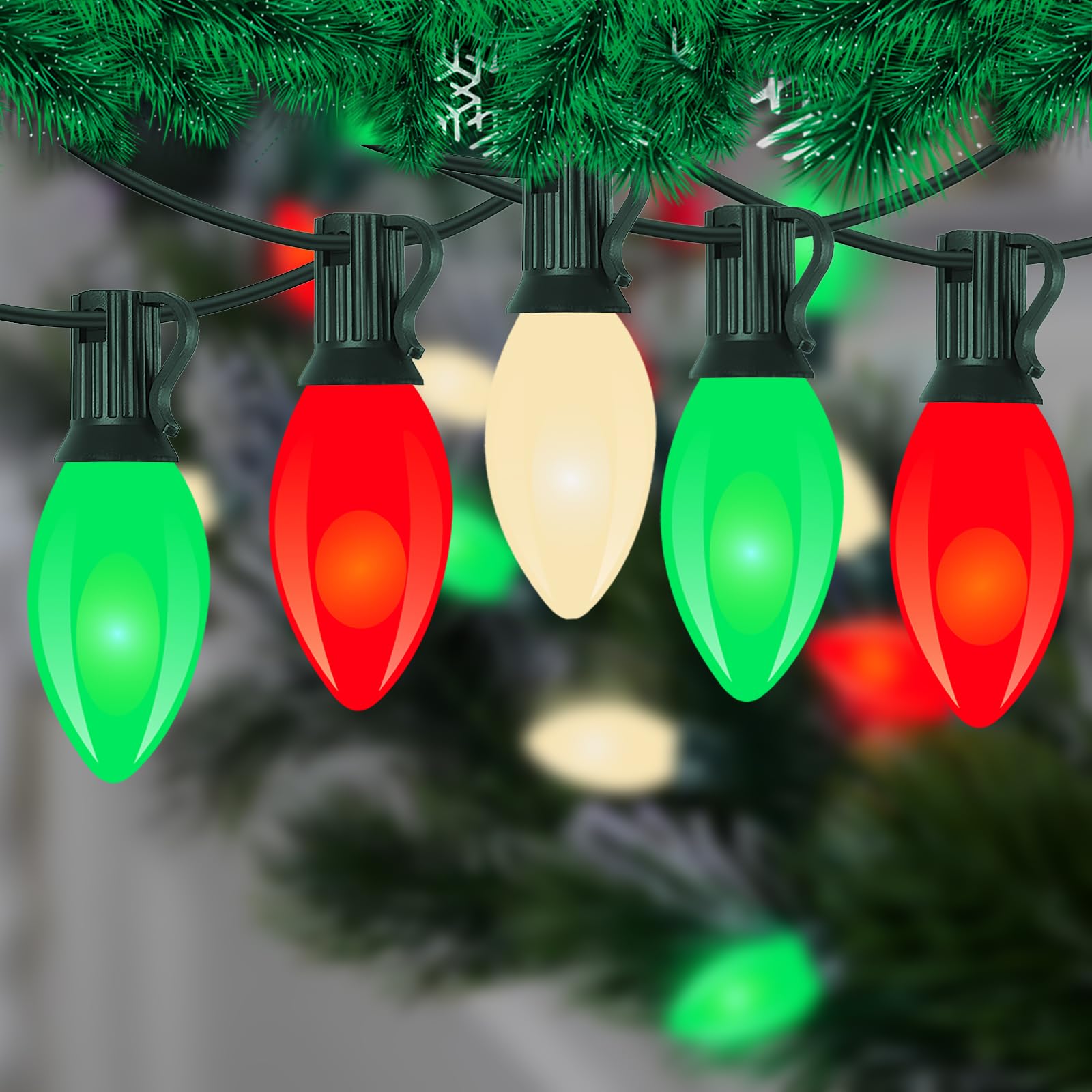 Photo 1 of ***PARTS ONLY***C9 LED Christmas String Lights Outdoor, 25Ft Vintage Lights With 26 Red White and Green Bulbs, Hanging Lights for House Patio Garden Holiday Party Pathway Decor