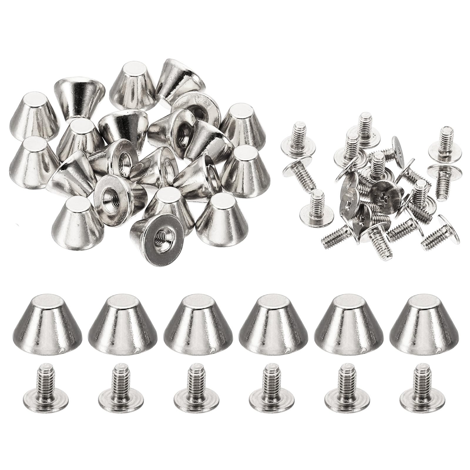 PATIKIL 8mm Studs for Clothing, 20 Sets Studs and Spikes Leather Rivets Cone Spikes Metal Screw Studs for Clothing Leather Crafts Fabric Shoes Punk Bag Leathercraft, 11x8mm, Silver Tone