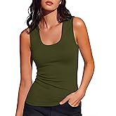 Totatuit Women Wide Straps Ribbed Tank Top Sleeveelss Basic Camisole Tops Scoop Neck Fitted Casual Summer Shirts