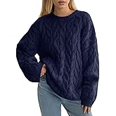 Women's Oversized Cable Knit Sweater Crewneck 2025 Fall Chunky Pullover Sweaters Top Casual Loose Trendy Knit Outfit(Navy,M)