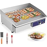 Giantex Commercial Griddle, 22" Electric Griddle 2000W, Cast Iron Griddle, Stainless Steel Frame, 122℉-572℉ Adjustable Temper