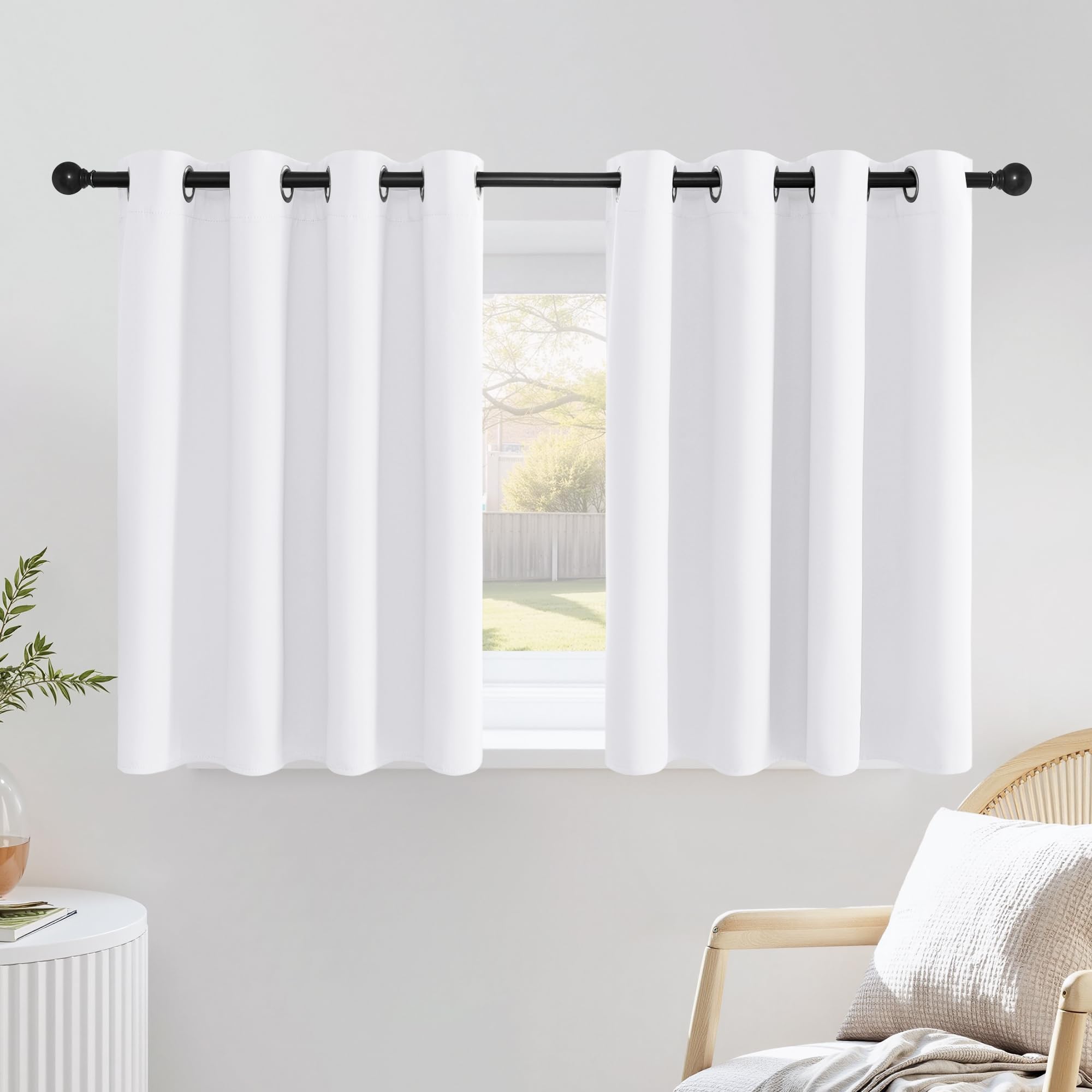 Photo 1 of NICETOWN White Kitchen Curtains 36 inches Long, Modern Design Solid Grommet Thermal Insulated Window Treatments for Basement & Cafe, 2 Panels, W52 x L36