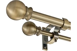 Mayrhyme Antique Bronze Double Curtain Rods 72-144 Inch,1’’Front and 5/8’’Back Double Drapery Rod with Small Round Ball and Aluminum Brackets, Adjustable Dual Window Rod for Sheer/Blackout Curtains