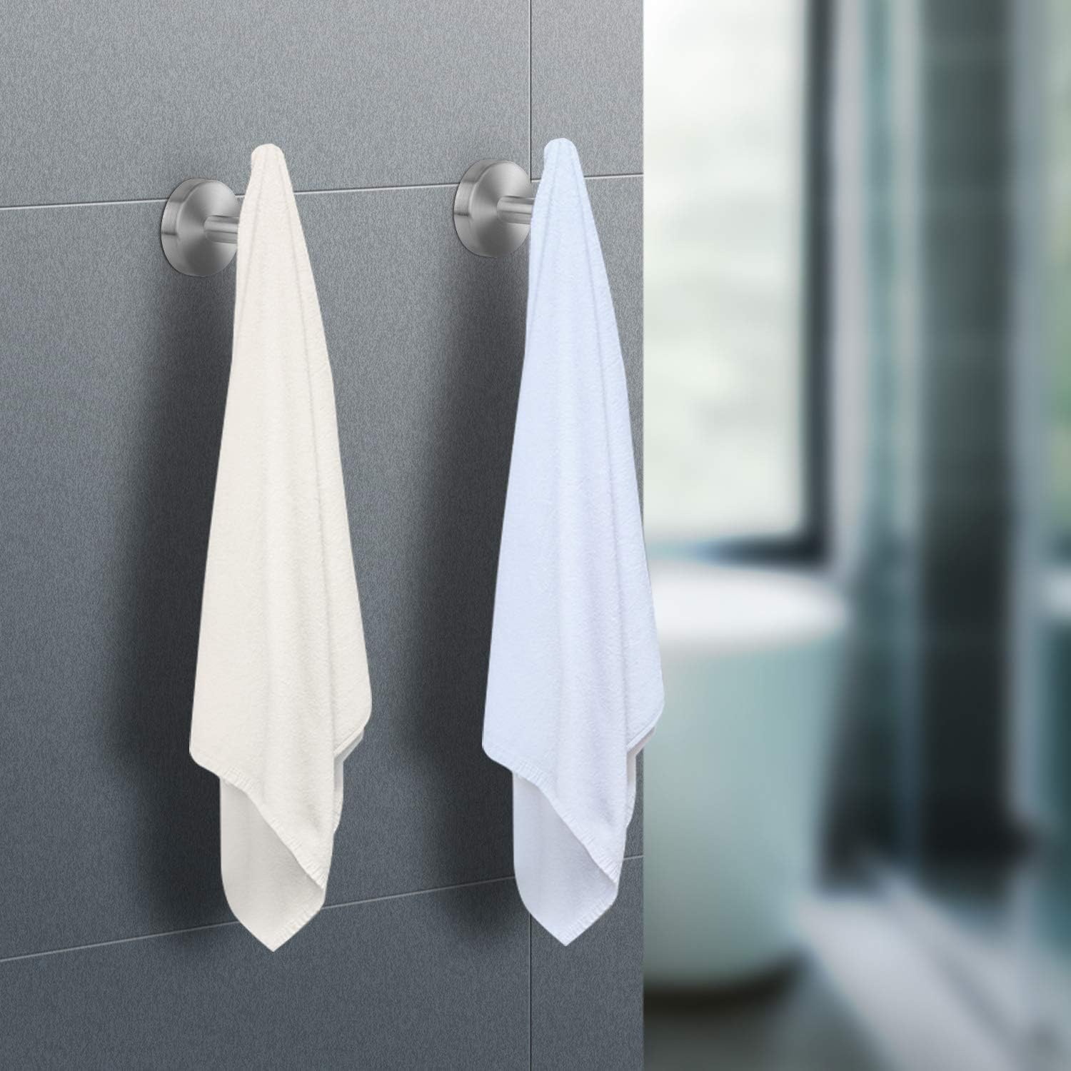 Bathroom Towel Hooks, 4 Pack Coat Hook Round Wall Hooks for Cabinet Closet Door, Heavy Duty Robe Hook, Two Ways to Install (Drill and Adhesive) for Bath Bedroom Kitchen Garage Hotel: Home & Kitchen