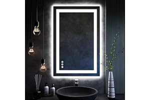 ISKM 36'' x 24'' LED Mirror for Bathroom Lighted Vanity Mirror for Wall Front Lights + Backlit LED Bathroom Mirror Anti-Fog Tempered Glass ETL Listed