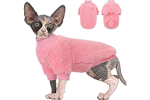 SUNFURA Sphynx Cat Sweater, Hairless Cats Turtleneck Pullover Kitten Sweaters for Cats Only, Warm and Soft Cat Pajamas Shirt with Sleeves Pet Winter Clothes Fleece Jumpsuit for Puppy, Pink S