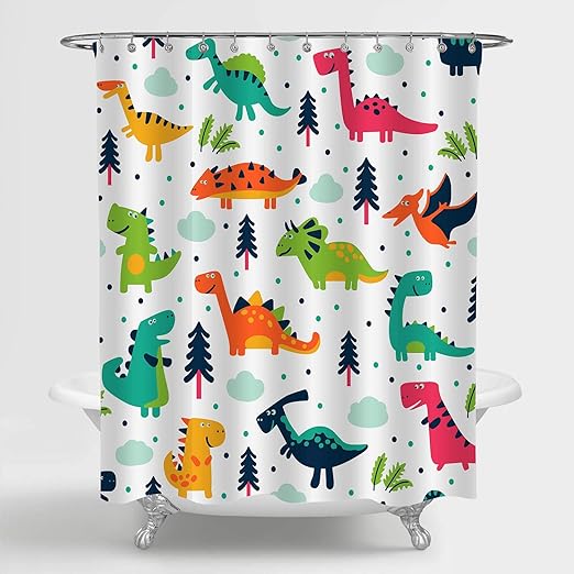 Amazon Com Mitovilla Funny Dinosaur Shower Curtain Set With Hooks Colorful Cute Dinosaur Pattern Bathroom Decor For Kids Boys Waterproof Bathroom Accessories Dinosaur Gifts For Children 36 W X 72 L Home