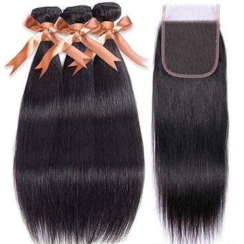 Amazon Com Brazilian Straight Human Hair Bundles With Closure 14