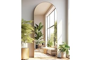 Otlsh Full Length Arched Floor Mirror, 71"26" With Stand, Full Body, Large, Wall, Freestanding, Oversized, Aluminum Frame - Gold