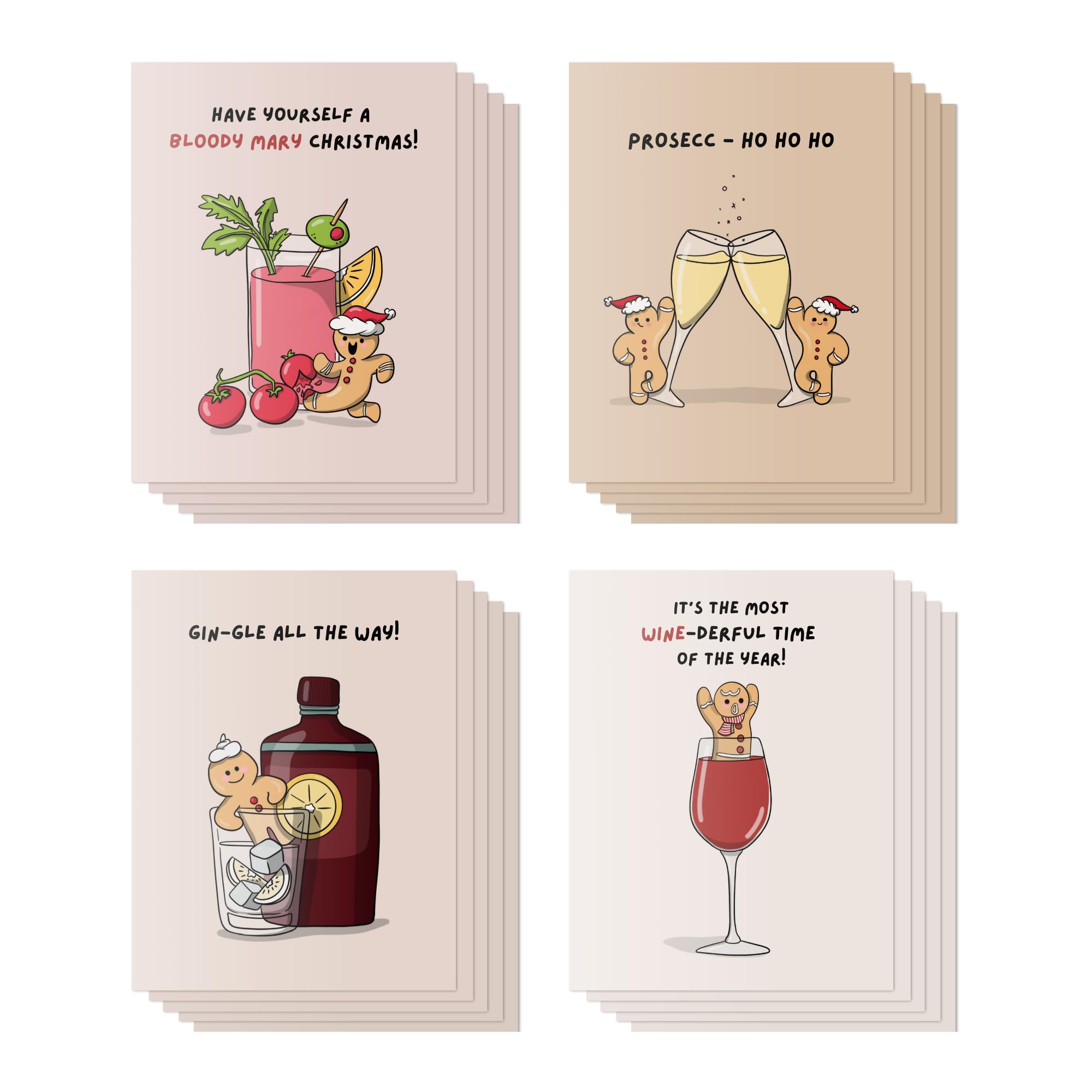 Punny Christmas Card Pack – 20 Funny Greeting Cards, Holiday Multipack, Cute & Blank Inside, for Friends, Family, Secret Santa, Colleagues (20 Cards Total - Drinking Gingerbreads - 5 of each design) — image 1