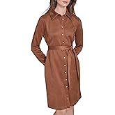 Halston Womens Long Sleeve Collared V-Neck Knee Length Shirt Dress