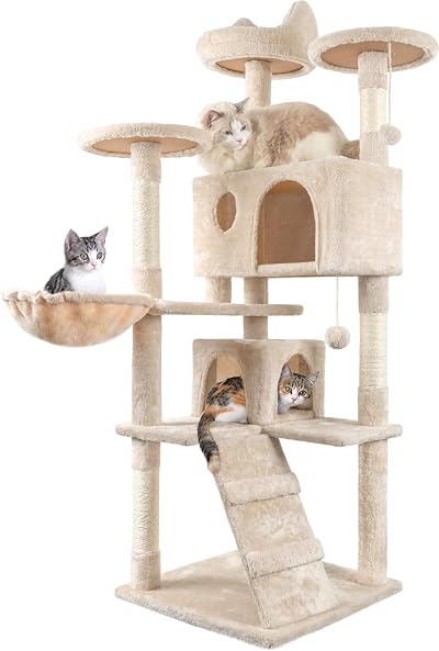 HOMIDEC Cat Tree 151cm Indoor Tower with 4 Sisal Posts 2 Houses Hammock