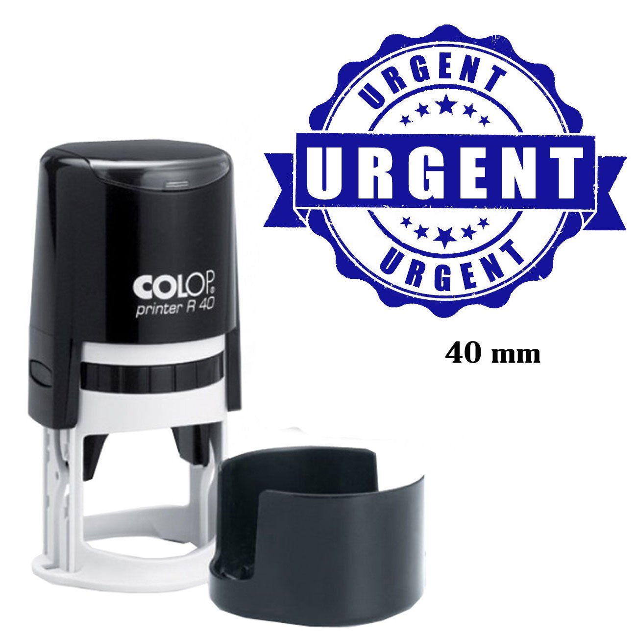 Urgent Stamp Self Inking Rubber Colop Round Stamper Office Stationary - Blue Ink 40mm