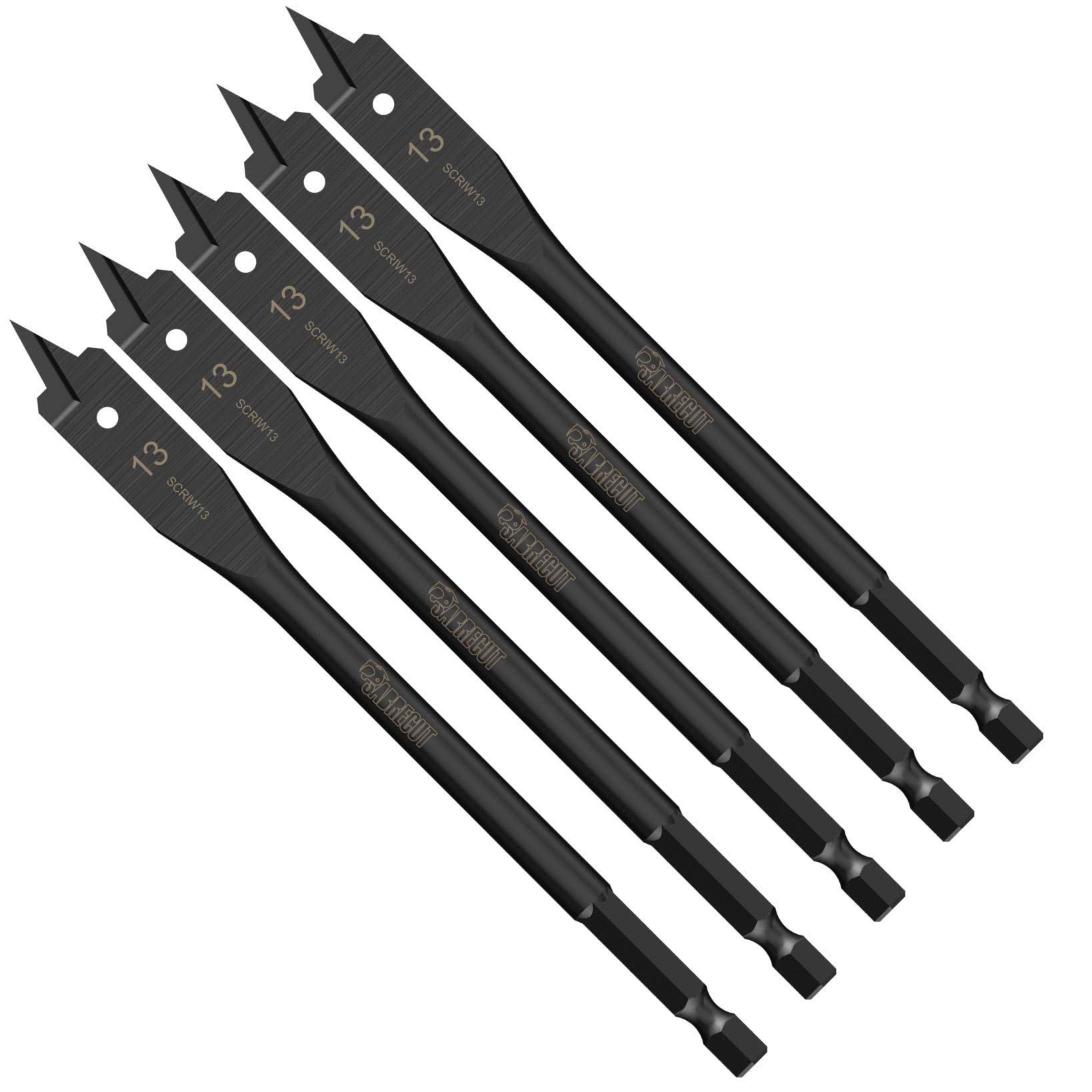 5 x SabreCut SCRIW13_5 13mm x 152mm Impact Rated Flat Wood Spade Bits for Softwood Hardwood Chipboard