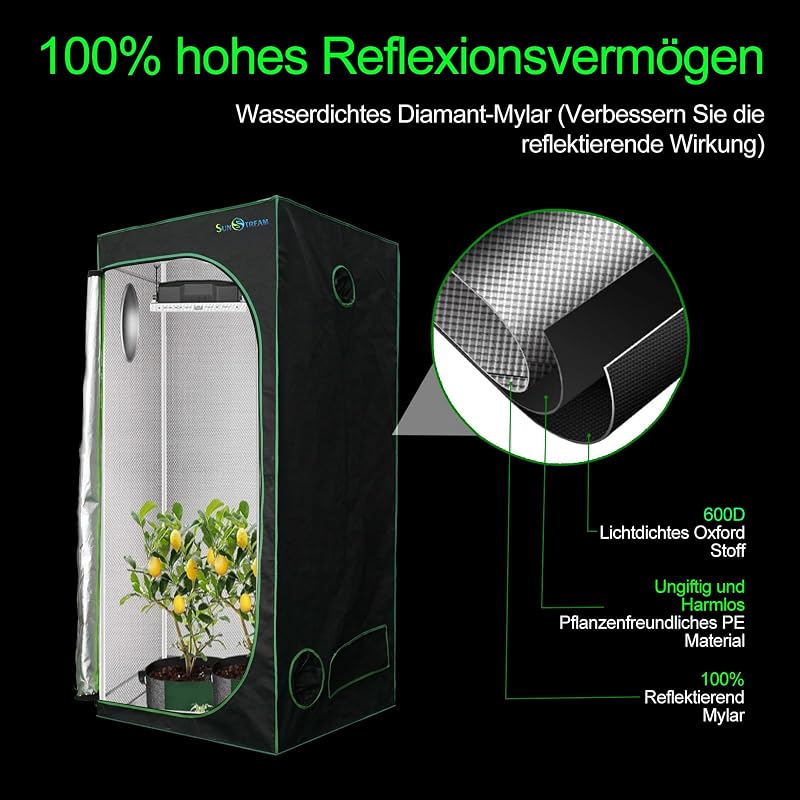 Tenda verde, 120 x 120 x 200 cm, tenda Grow per interni, resistente alla luce e impermeabile, con finestra di osservazione Mylar impermeabile e vasca inferiore per elenco di coltivazione