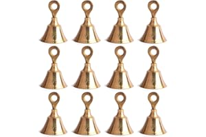 Genieland 12 Pc Set of Brass Bell with Hanging Loops Coaster Beach Decoration Item Vintage Style Indian Bell with Jingle Ring, Wedding Bell, Wedding Chimes DIY Craft Christmas Bell, Cow, Elephant Bell