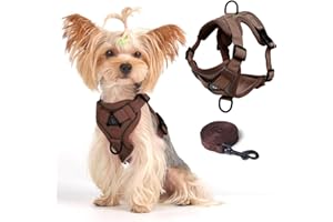 SKMEDITEC Vest Harness Leash Set for Small Dog Large Cat, Upgraded Escape Proof Adjustable Jacket with Lead for Puppy Fat Cat Outdoor Walking, Soft Breathable Mesh Coat with Reflective Strip (XL,Coffee Brown)