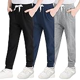 VOGRYE 3 Pack Boys Sweatpants Fleece Athletic Workout Kids Clothes Boys Joggers with Zipper Pocket and Drawstring Size 2-14