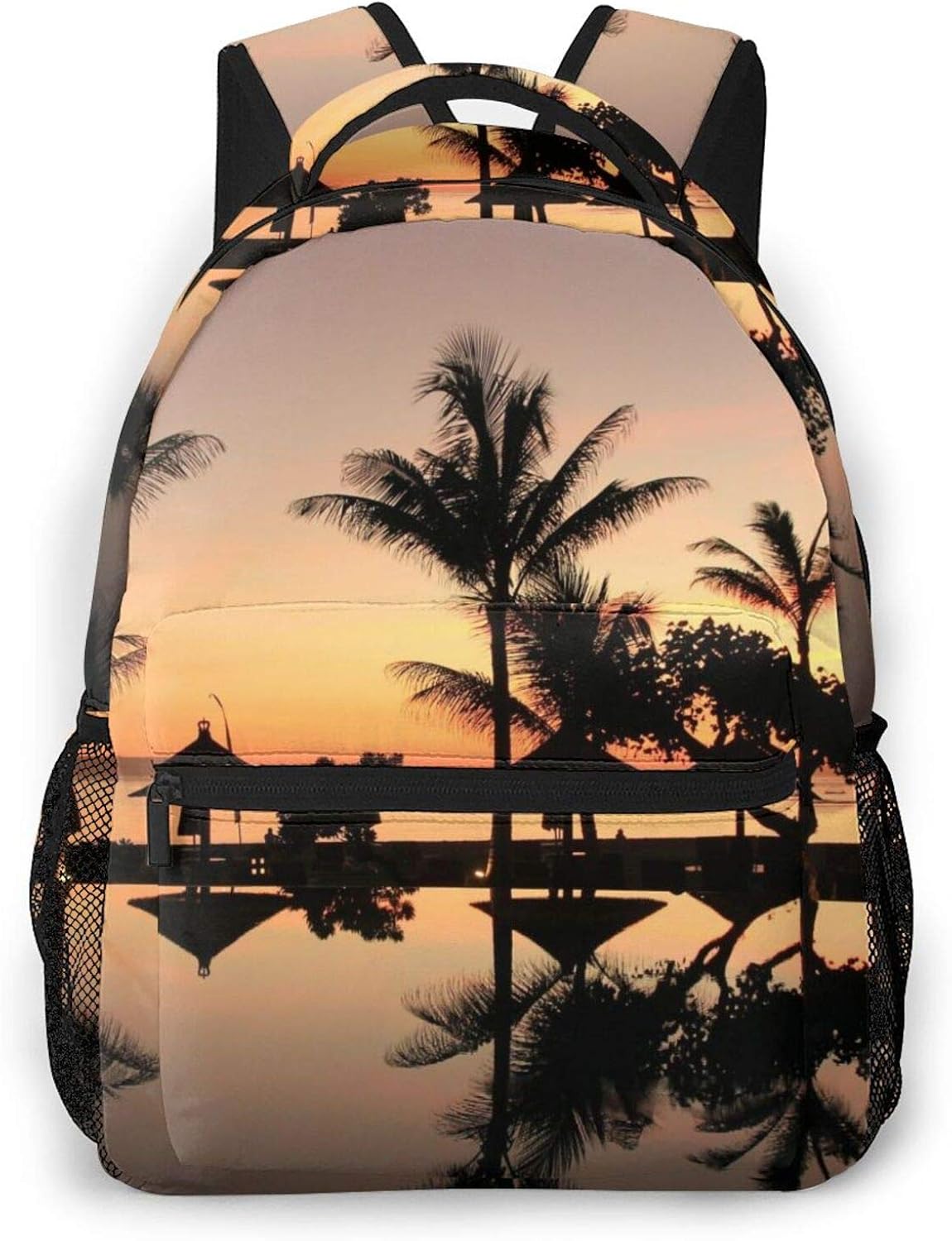 Printed Casual Backpack,Classic Resistant Casual Daypack For Travel With Bottle Side Pockets
