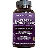 Viva Naturals Elderberry, Vitamin C, Zinc, Vitamin D 5000 IU & Ginger - Antioxidant & Immune Support Supplement, 2 Month Supp