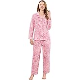 HEARTNICE Women's 100% Cotton Long Sleeve Pajama Set, 2-Piece Cozy Flannel Print PJs Button Up Ladies Sleepwear