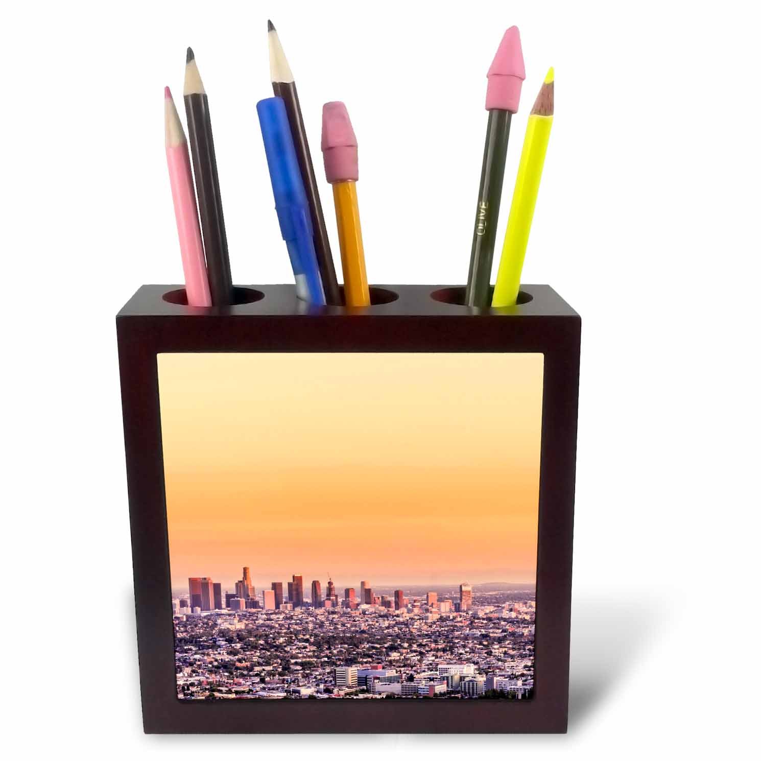 3dRose ph_223429_1 5-Inch "Los Angeles Sunset" Tile Pen Holder