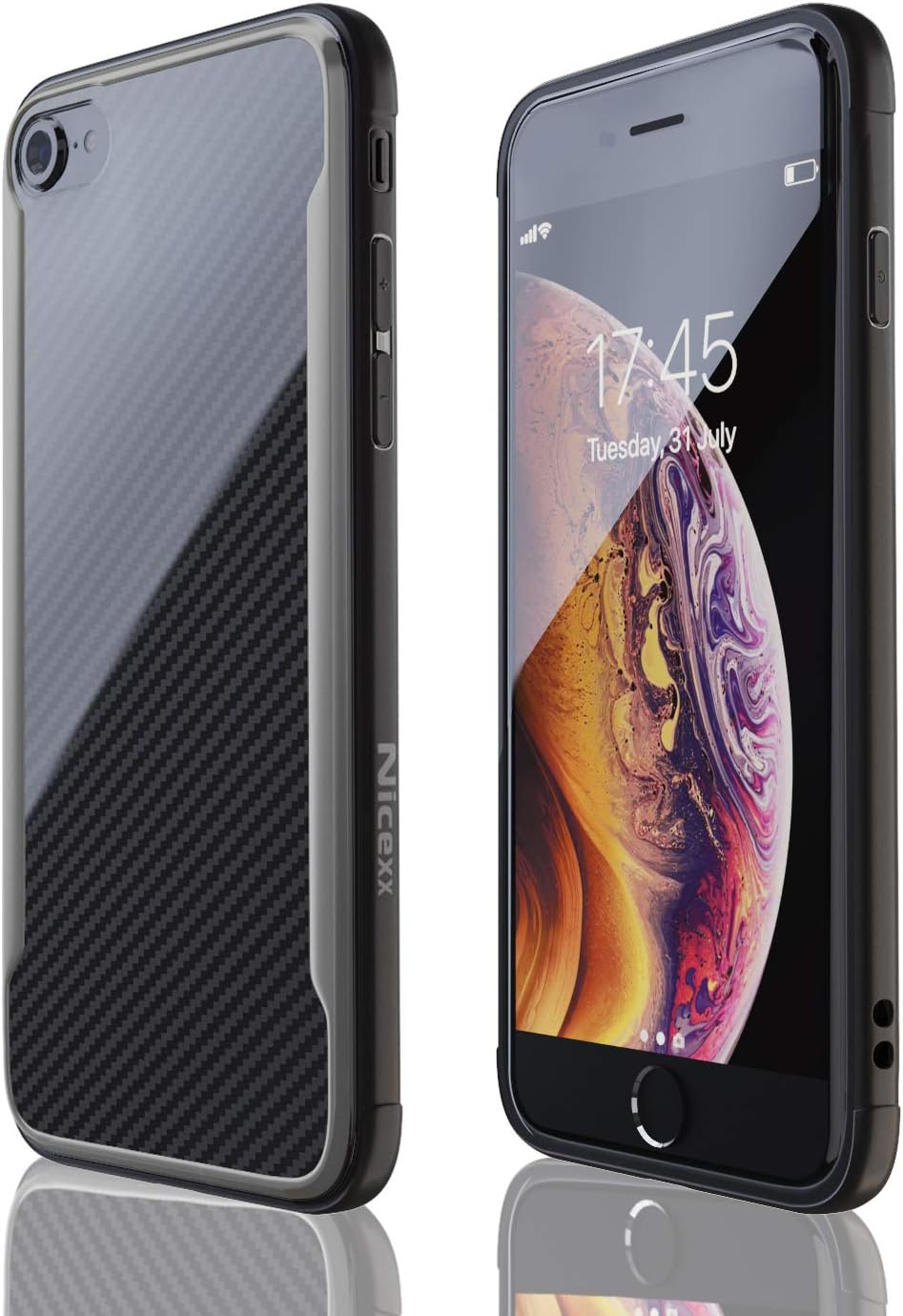 Nicexx iPhone 7 Case | iPhone 8 Case | Shockproof | 12ft. Drop Tested | Carbon Fiber Case | Wireless Charging | Lightweight | Scratch Resistant | Compatible with Apple iPhone 7/8 - Black