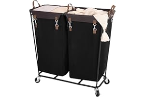 StorageWorks 390L Extra Large Lanudry Hamper with Wheels, Laundry Basket with Wheels 2 Sections, Clothes Sorter Cart with Divider for Hotel, Home, Black, 1-Pack